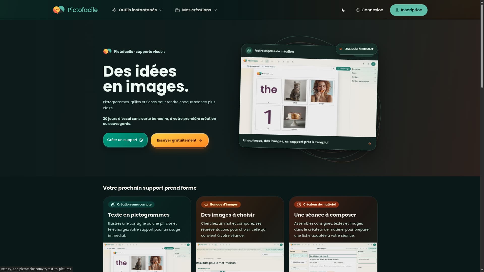 Interface de Pictofacile, un outil pour transformer du texte en pictogrammes